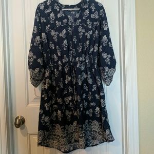 Blue and white paisley dress